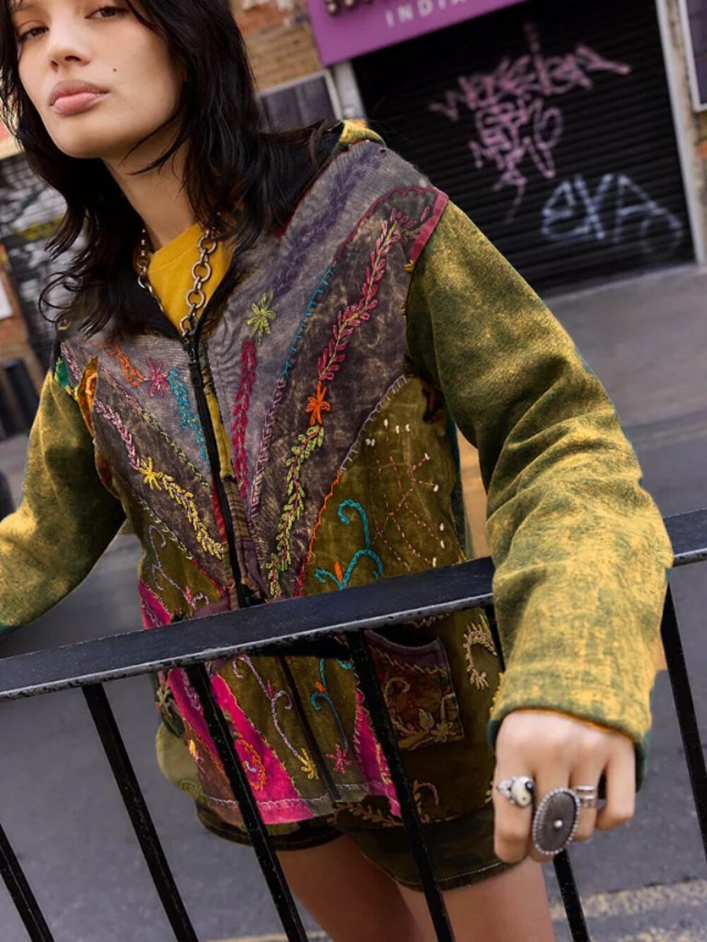 Boho Patchwork Reggae Shop Therapy Rave Hoodie Large